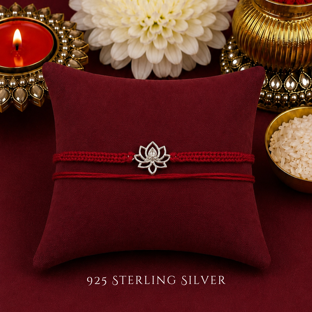 Knotted Lotus Flower 925 Sterling Silver Designer Laxmi String
