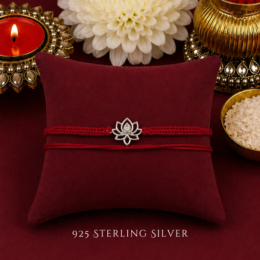Knotted Lotus Flower 925 Sterling Silver Designer Laxmi String