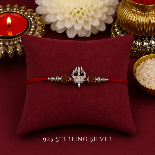 Trishul with Rudraksh Sterling Silver Designer Rakhi