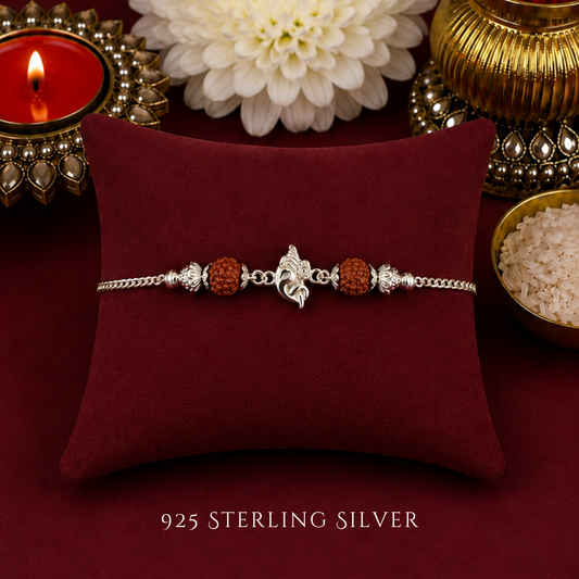 Ganesh with Rudraksh 925 Sterling Silver Designer Bracelet