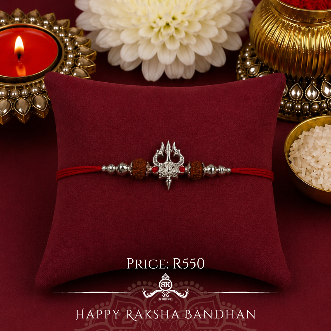 Trishul with Rudraksh Sterling Silver Designer Rakhi