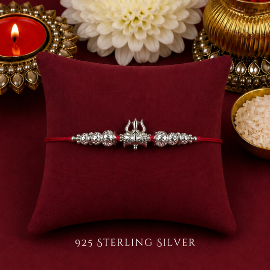 Mini Trishul Sterling Silver Designer Rakhi