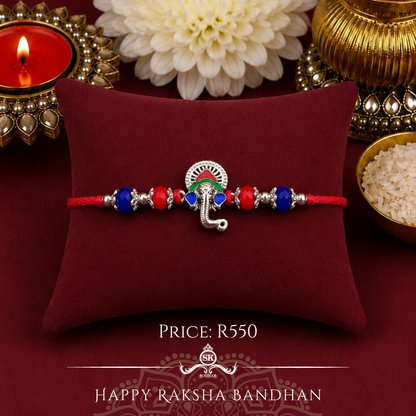 Colourful Ganesh 925 Sterling Silver Rakhi