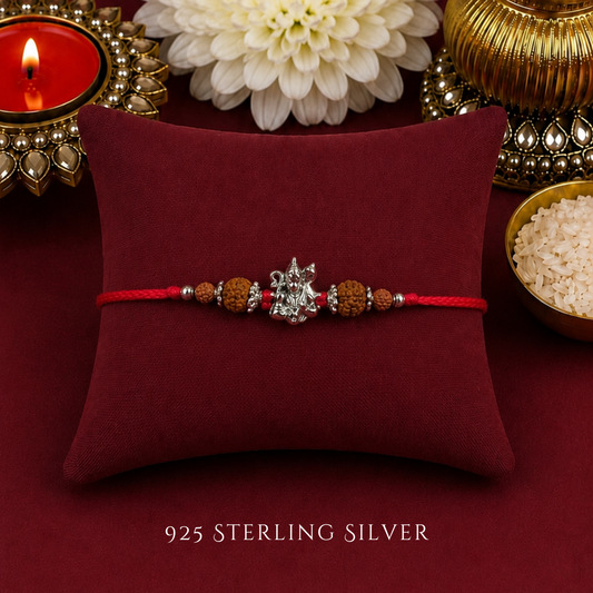 Hanuman Ji with Rudraksh Silver Designer Rakhi