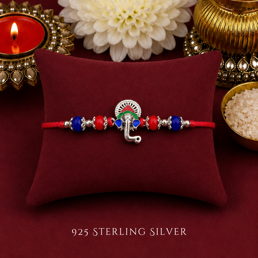 Colourful Ganesh 925 Sterling Silver Rakhi