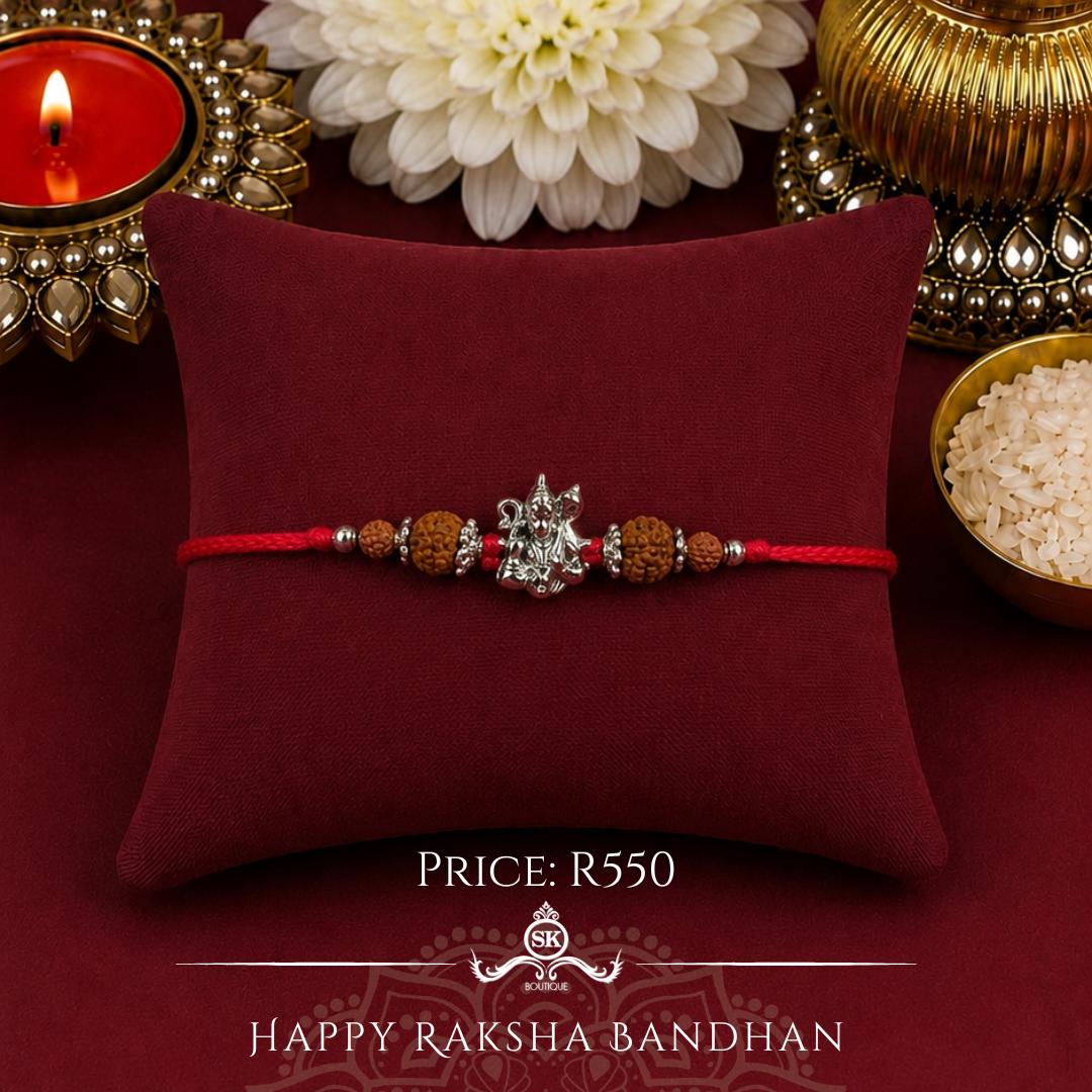 Hanuman Ji with Rudraksh Silver Designer Rakhi