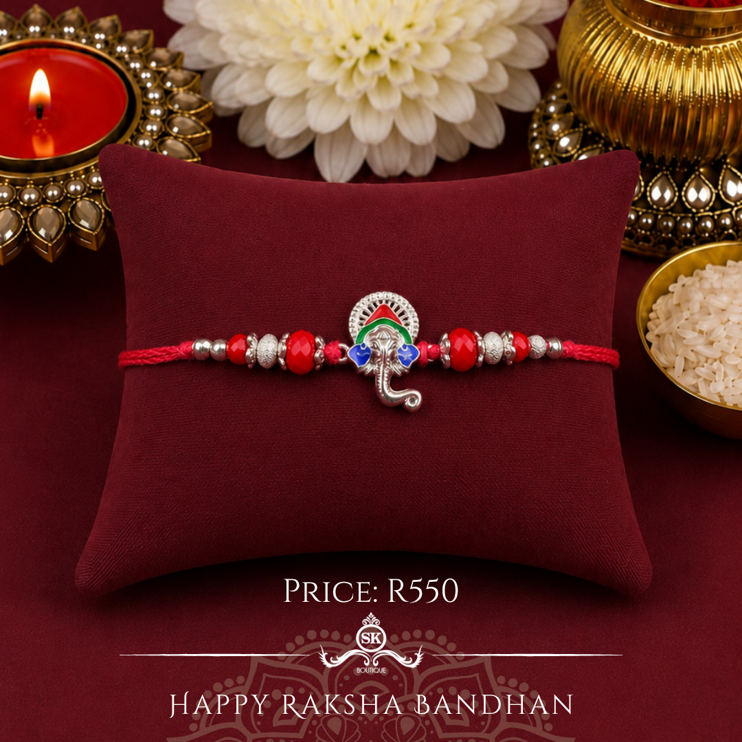 Red Colourful Ganesh 925 Sterling Silver Rakhi