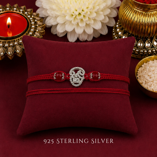 Knotted Tamil Aum with Cubic Zirconia 925 Sterling Silver Designer Laxmi String