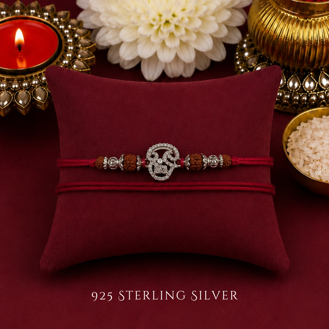 Tamil Aum with Rudraksh 925 Sterling Silver Designer Laxmi String