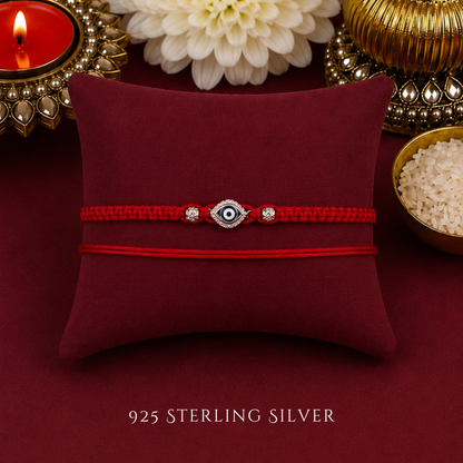 Mini Evil Eye with Cubic Zirconia 925 Sterling Silver Designer Laxmi String