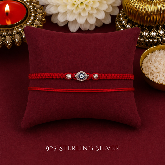 Mini Evil Eye with Cubic Zirconia 925 Sterling Silver Designer Laxmi String