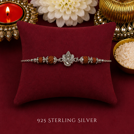 Mini Ganesha with Rudraksh 925 Sterling Silver Designer Bracelet