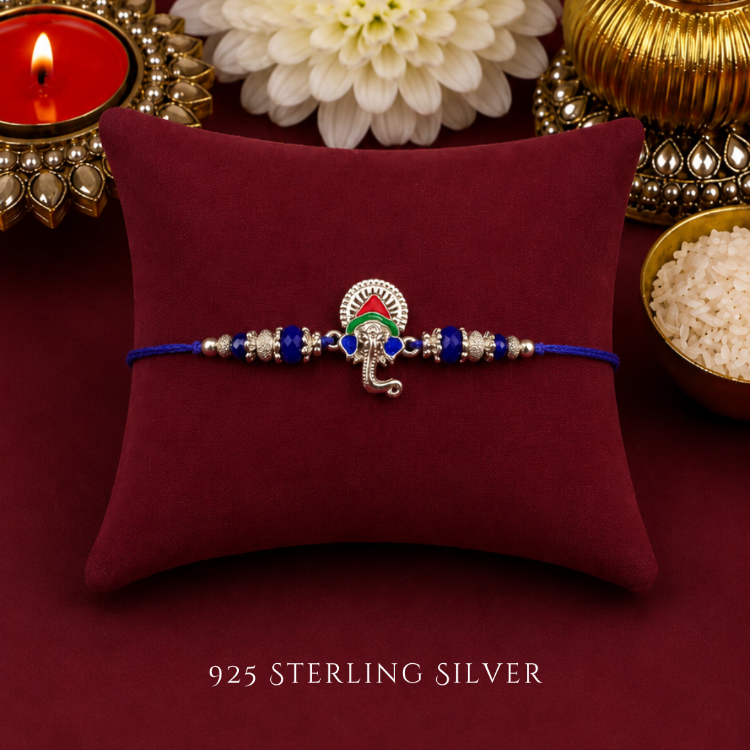 Blue Colourful Ganesh 925 Sterling Silver Rakhi