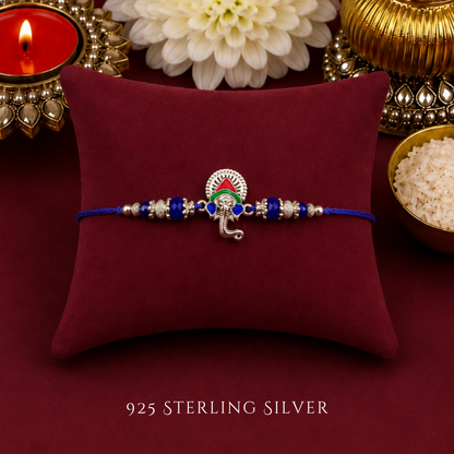 Blue Colourful Ganesh 925 Sterling Silver Rakhi