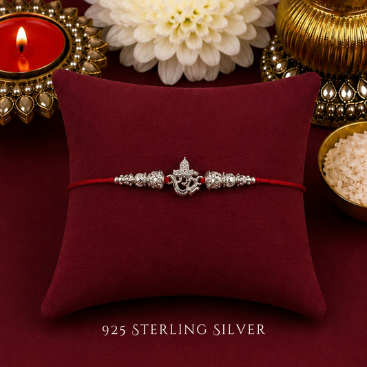 Mini Aum with Cubic Zirconia Sterling Silver Designer Rakhi