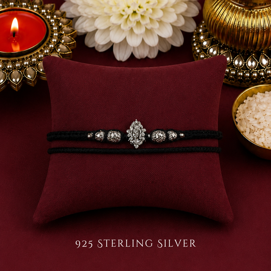 Black Knotted Kali Ma 925 Sterling Silver Designer Laxmi String
