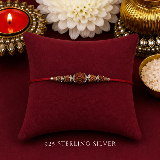 Rudraksha Sterling Silver Designer Rakhi