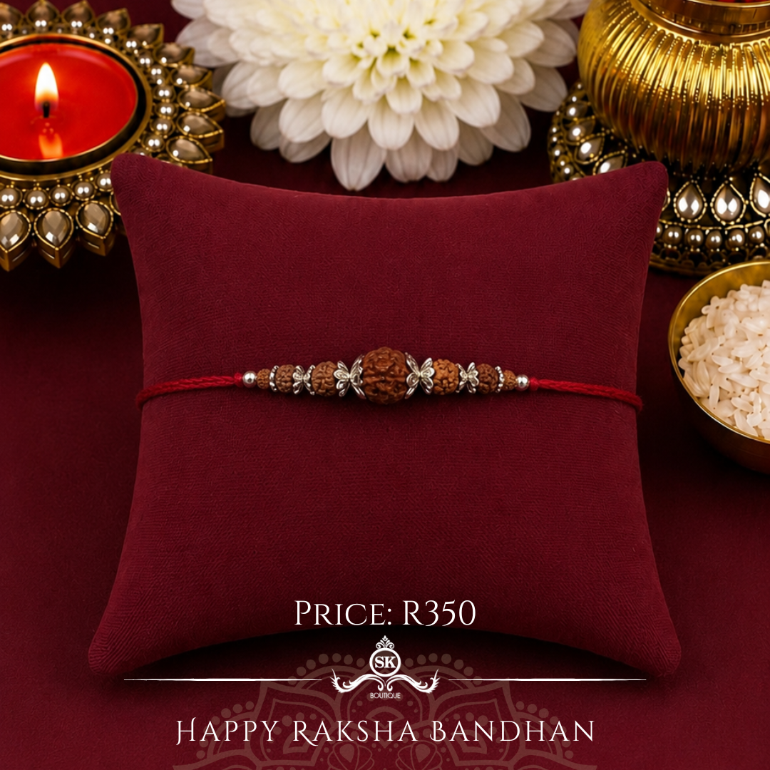 Rudraksha Sterling Silver Designer Rakhi