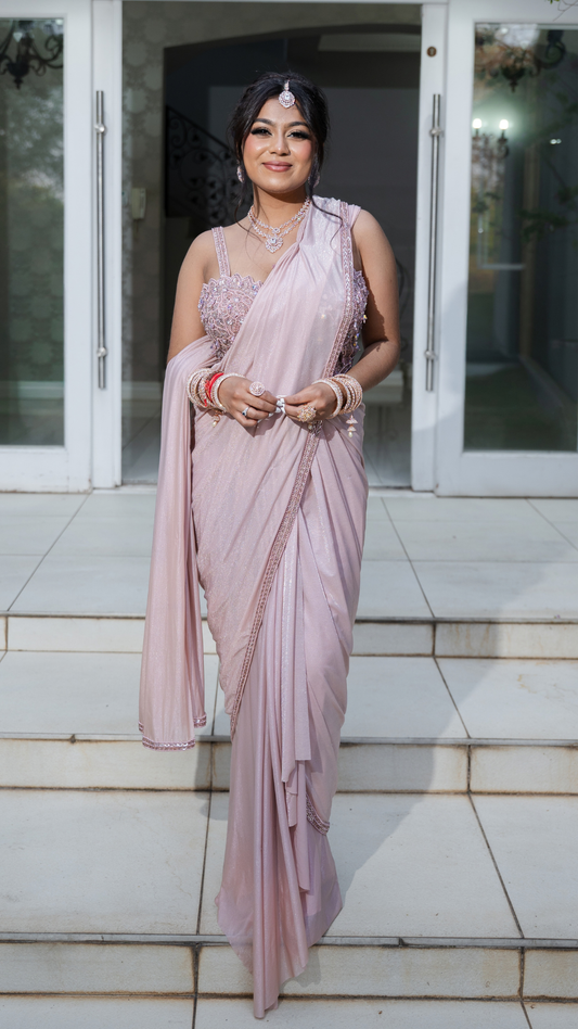 Shimmer Mauve Pink Draped Sari Set