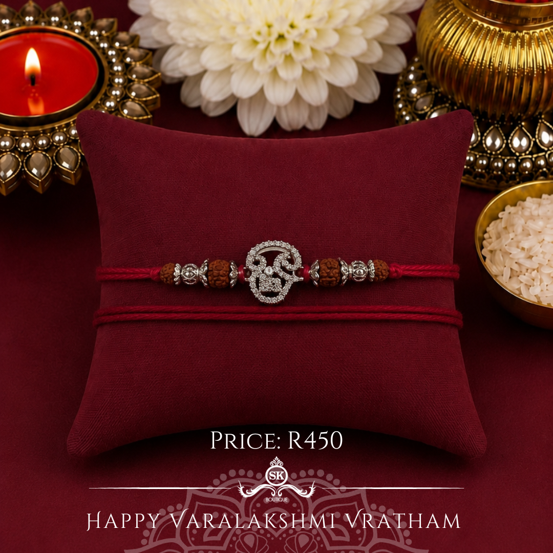 Tamil Aum with Rudraksh 925 Sterling Silver Designer Laxmi String