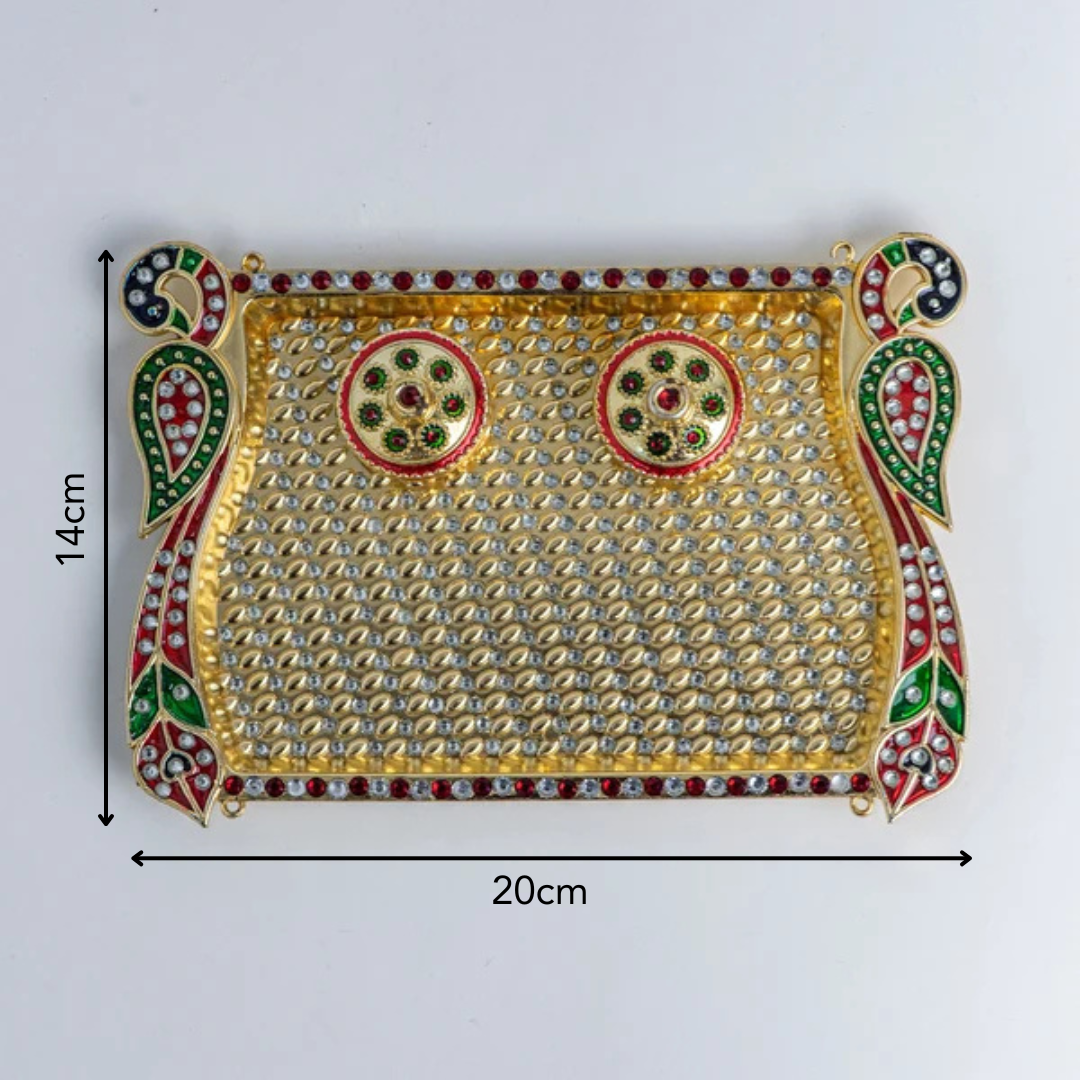 Rectangular Red & Gold Peacock Plastic Tray