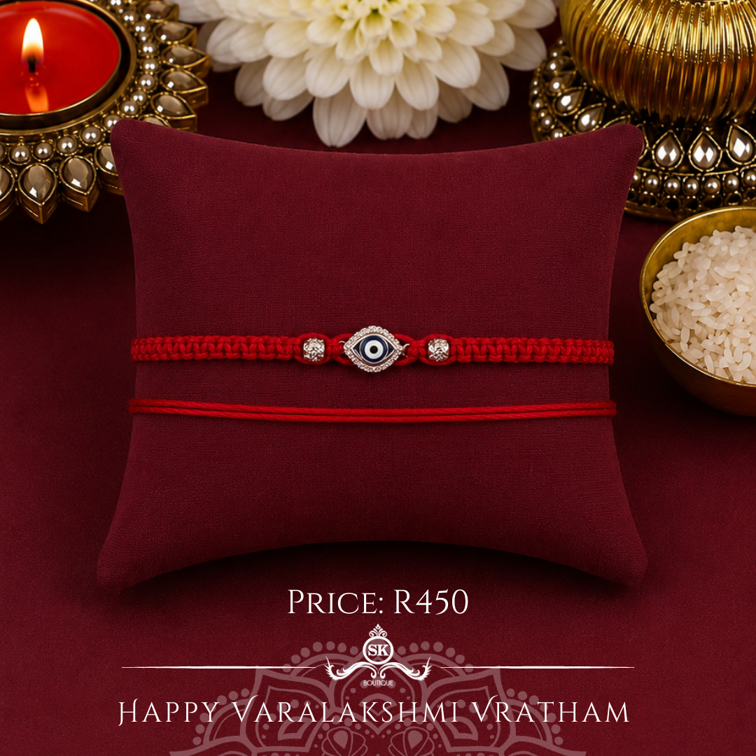 Mini Evil Eye with Cubic Zirconia 925 Sterling Silver Designer Laxmi String