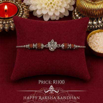 Mini Ganesha with Rudraksh 925 Sterling Silver Designer Bracelet