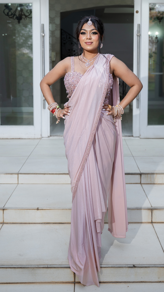 Shimmer Mauve Pink Draped Sari Set