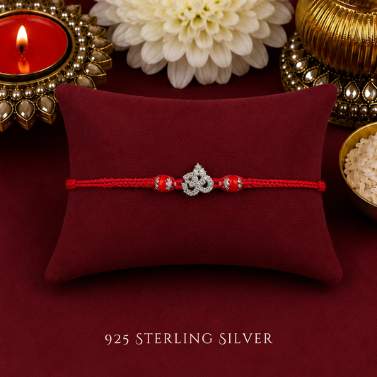 Mini Knotted Aum with Cubic Zirconia Sterling Silver Designer Rakhi
