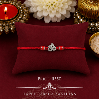 Mini Knotted Aum with Cubic Zirconia Sterling Silver Designer Rakhi