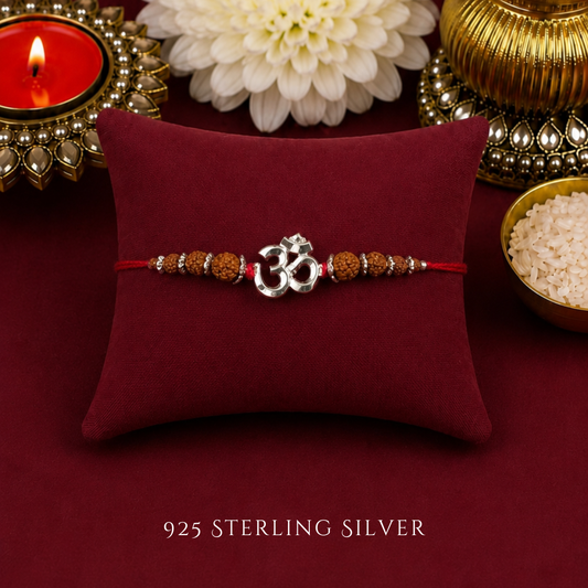 Large Aum with Rudraksh Sterling Silver Designer Rakhi