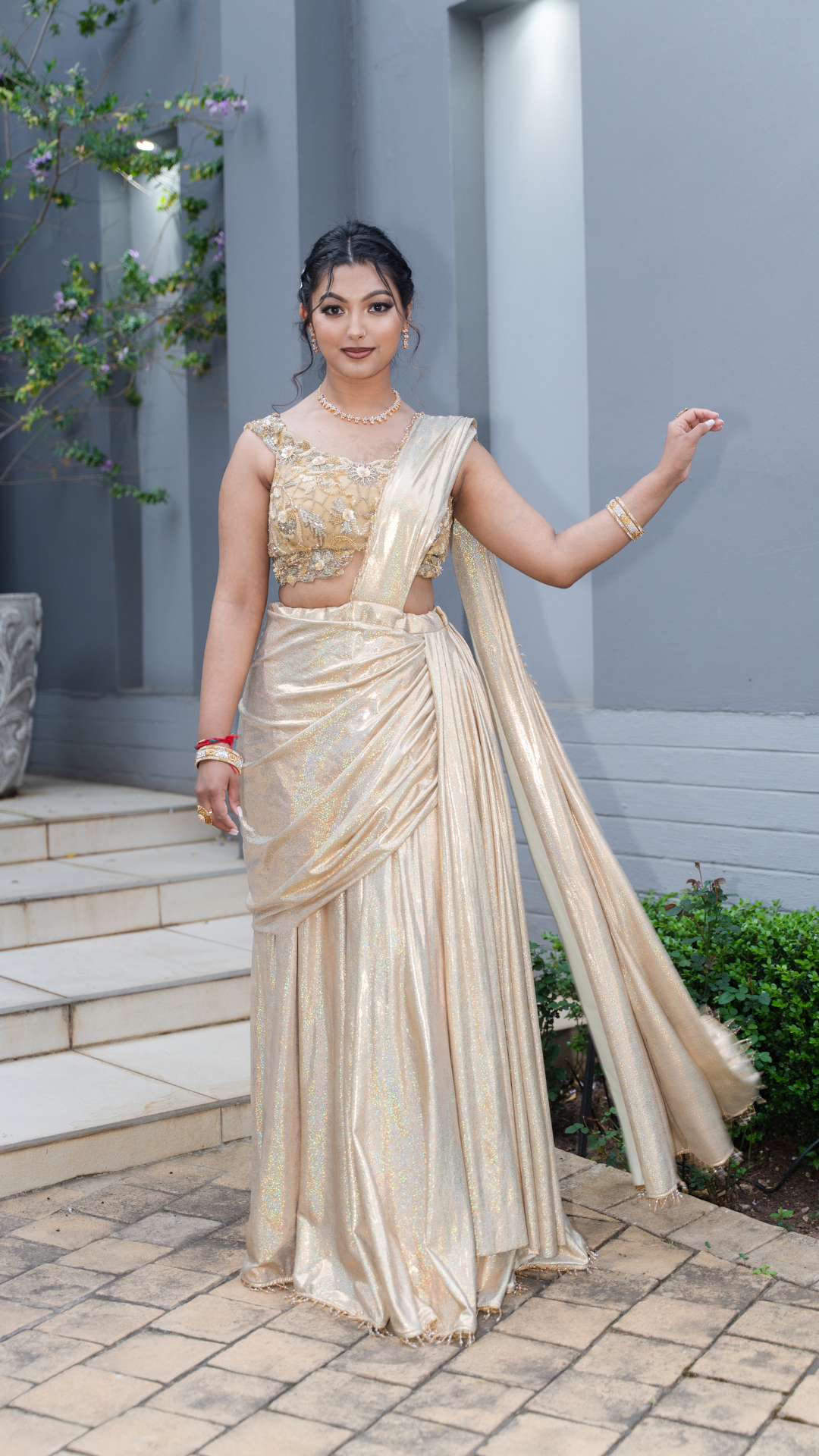 Gold Shimmer Draped Sari Set