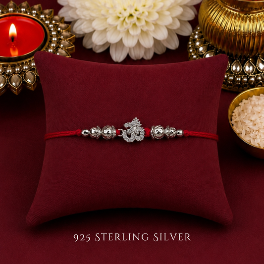 Mini Aum with Cubic Zirconia Sterling Silver Designer Rakhi