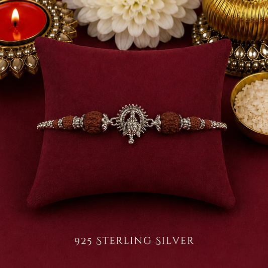 Medium Ganesha with Rudraksh 925 Sterling Silver Designer Bracelet