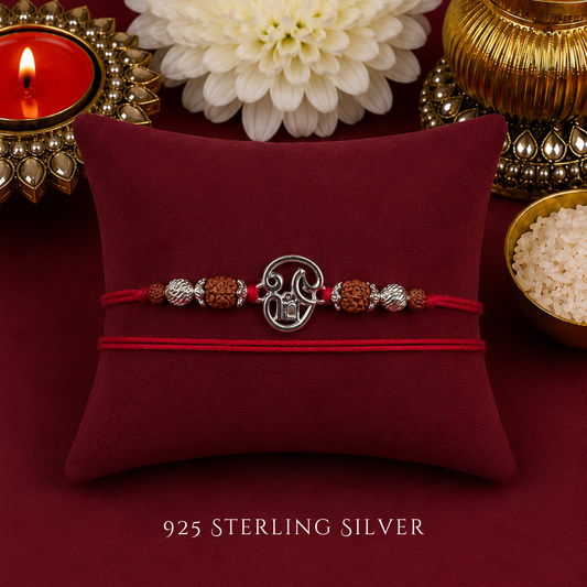 Tamil Aum with Rudraksh 925 Sterling Silver Designer Laxmi String (Copy)