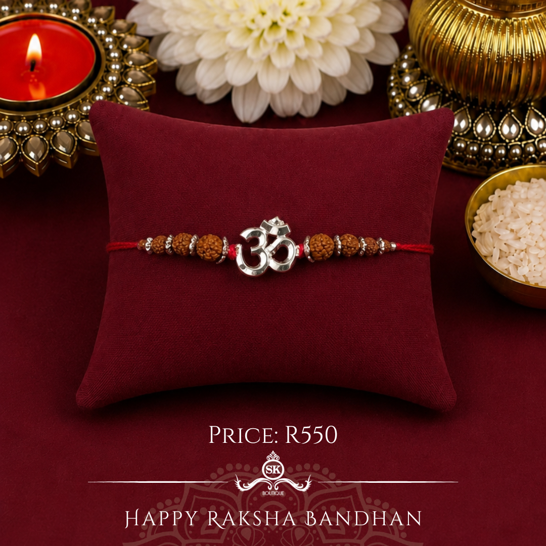Large Aum with Rudraksh Sterling Silver Designer Rakhi