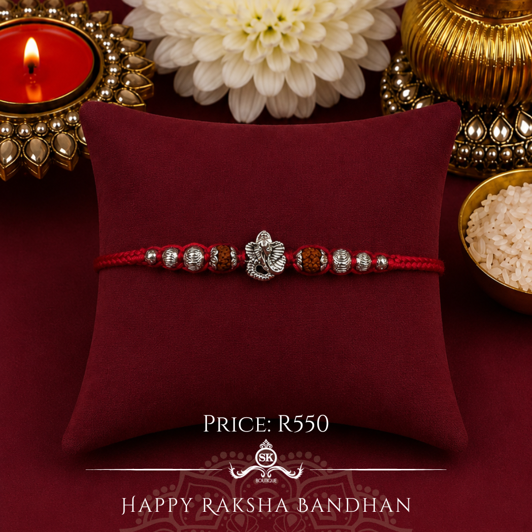 Mini Ganesha with Rudraksh Sterling Silver Designer Rakhi