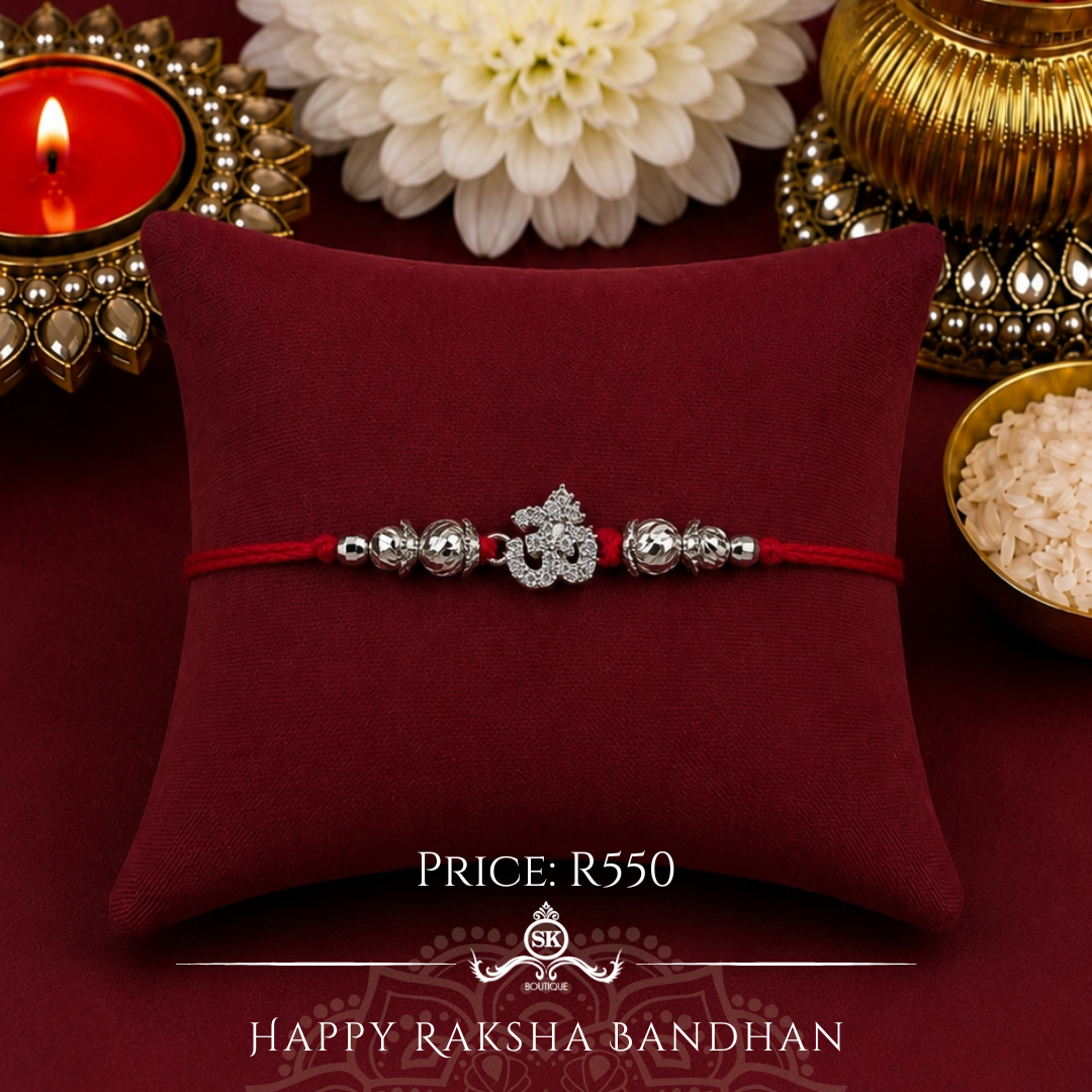 Mini Aum with Cubic Zirconia Sterling Silver Designer Rakhi