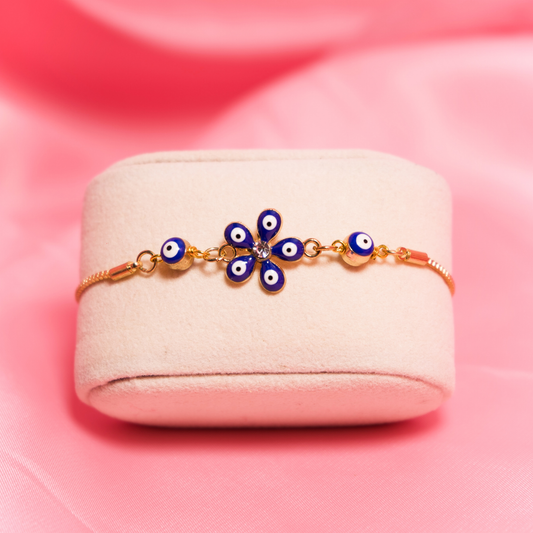 Blue Flower Evil Eye  Bolo Bracelet