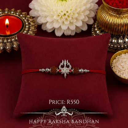 Trishul with Rudraksh 925 Sterling Silver Designer Rakhi