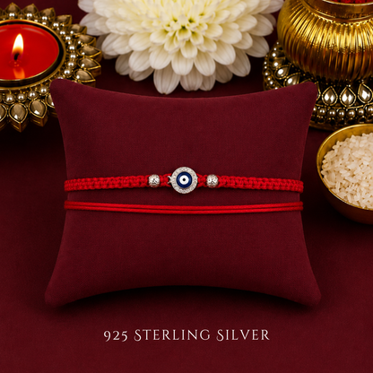 Mini Evil Eye with Cubic Zirconia 925 Sterling Silver Designer Laxmi String