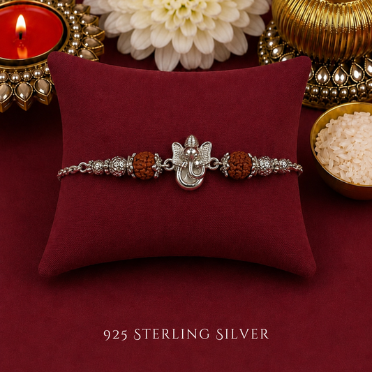 Medium Ganesha with Rudraksh 925 Sterling Silver Designer Bracelet