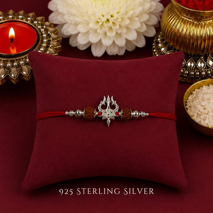 Trishul with Rudraksh 925 Sterling Silver Designer Rakhi