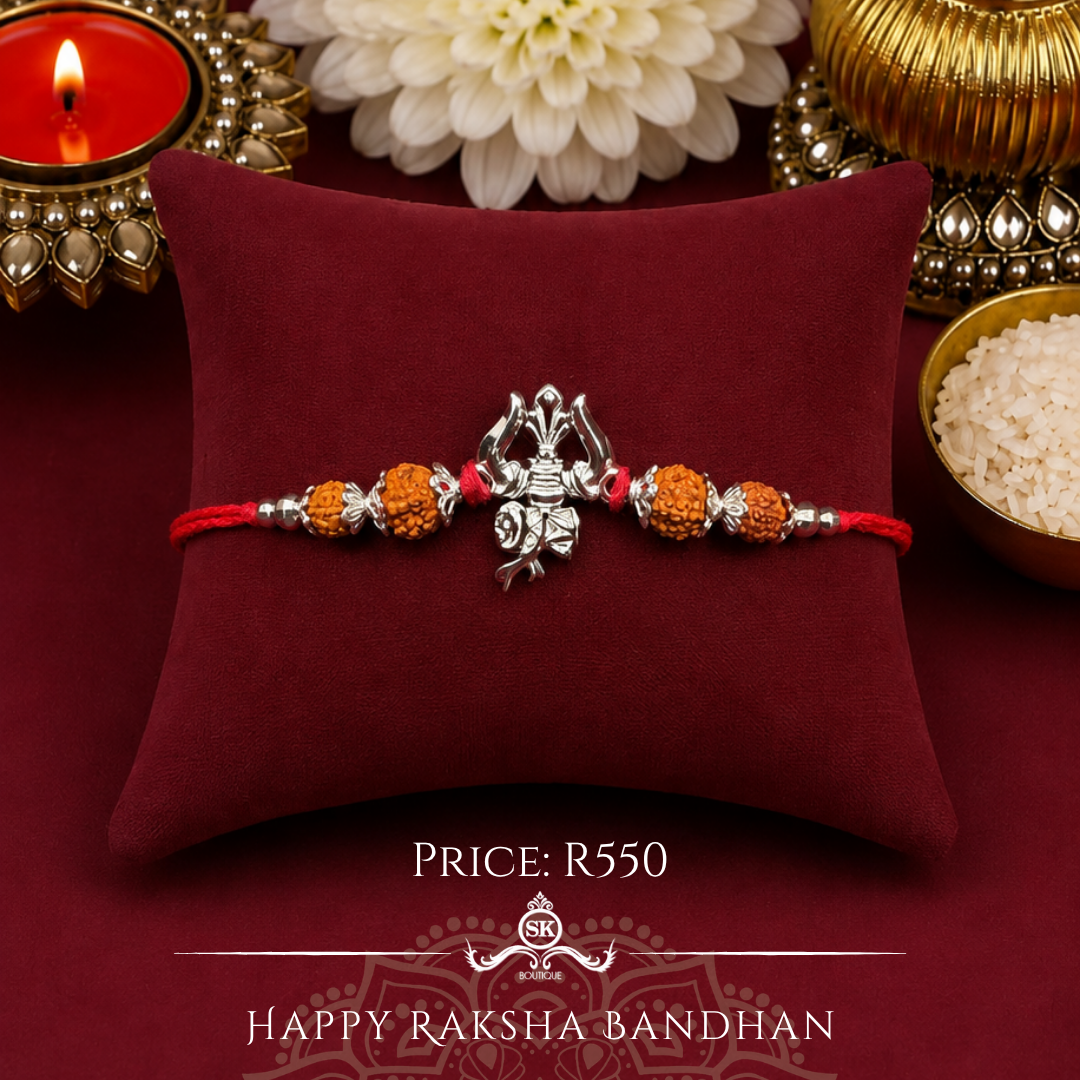 Trishul with Rudraksh 925 Sterling Silver Designer Rakhi