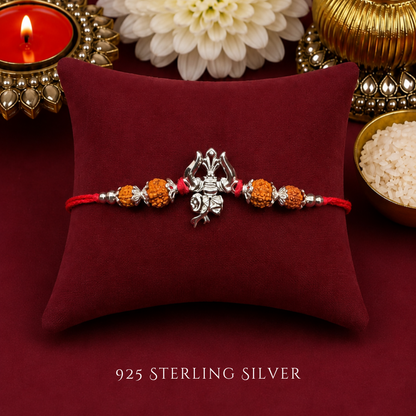 Trishul with Rudraksh 925 Sterling Silver Designer Rakhi