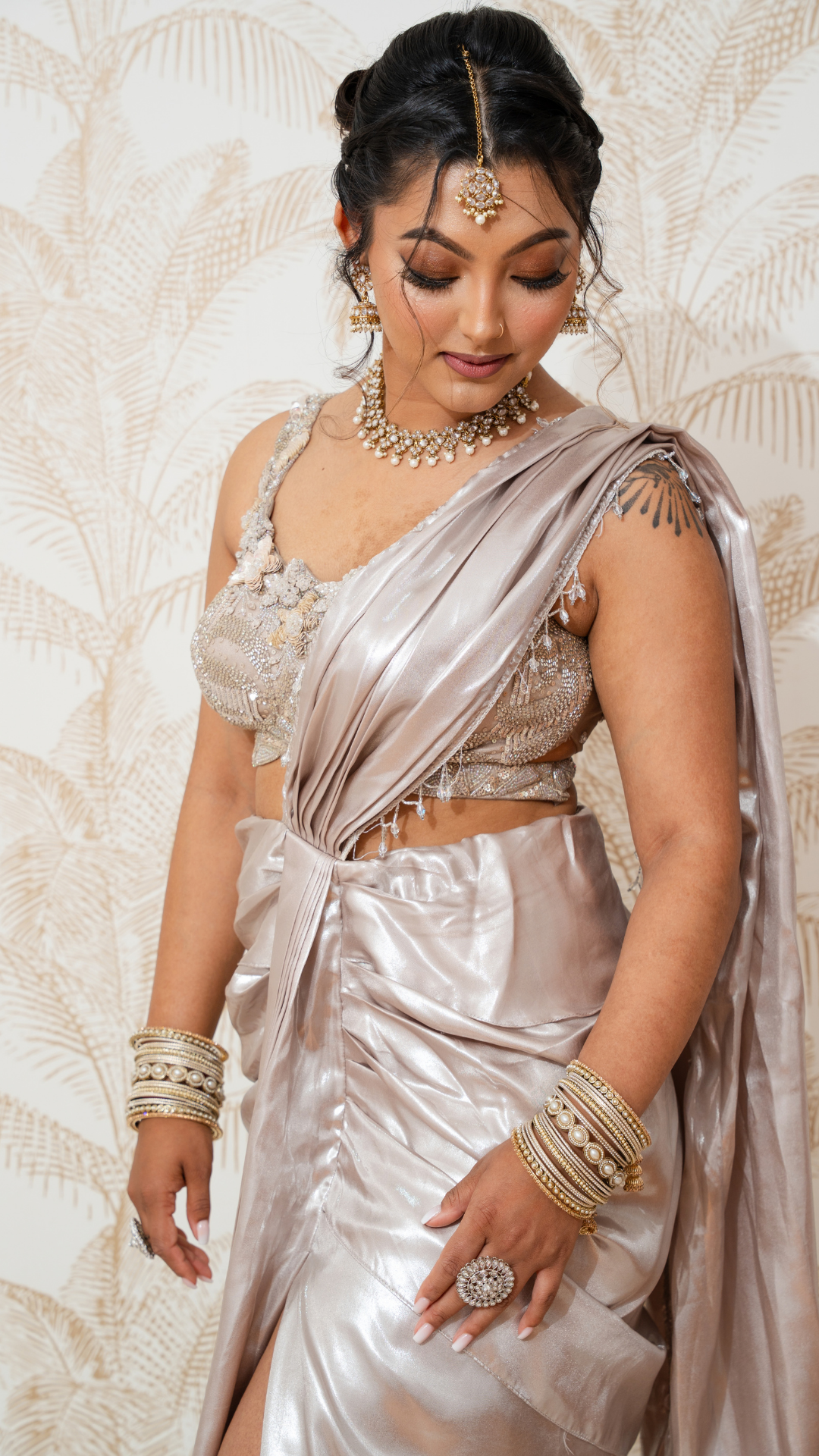 Shimmer Slit Draped Sari Set