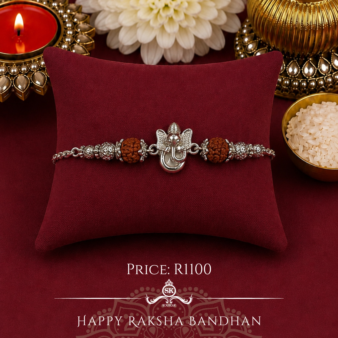 Medium Ganesha with Rudraksh 925 Sterling Silver Designer Bracelet