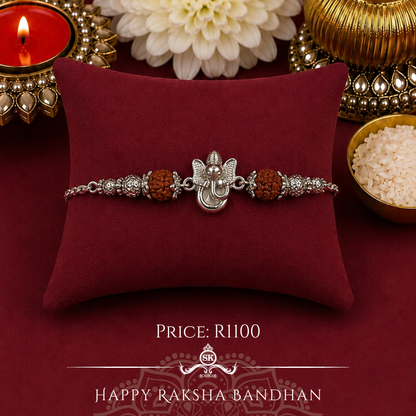 Medium Ganesha with Rudraksh 925 Sterling Silver Designer Bracelet