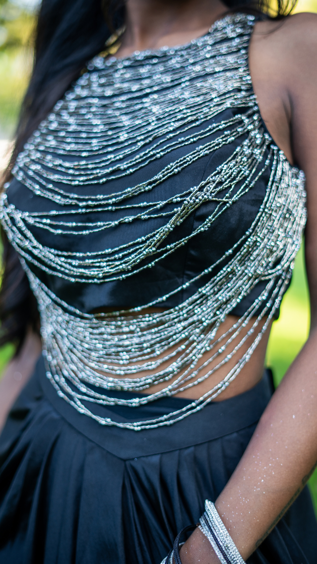 Black Beaded Outfits Set