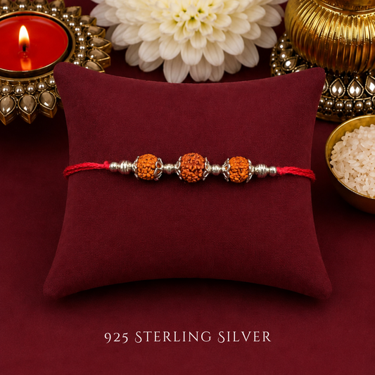 Rudraksh Sterling Silver Designer Rakhi